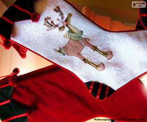 yapboz Noel çorap ve kırmızı bir ren geyiği çizimleri ile dekore